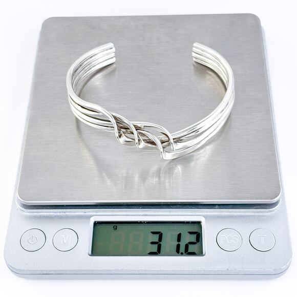 Estate Sterling Silver 925 Braided Open Cuff Statement Bracelet 7" - Picture 8 of 9